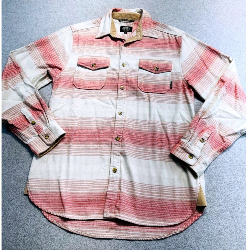 Levitate Mens M Flannel Shirt Striped Organic Cotton Corduroy Collar Surf Skate